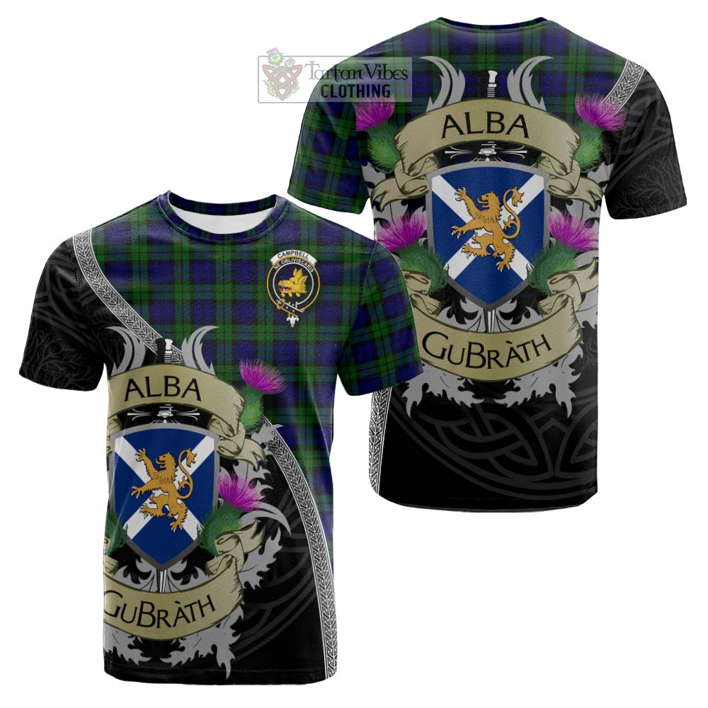 Tartan Vibes Clothing Campbell Tartan Family Crest Cotton T-shirt Lion Rampant Royal Thistle Shield Celtic Inspired