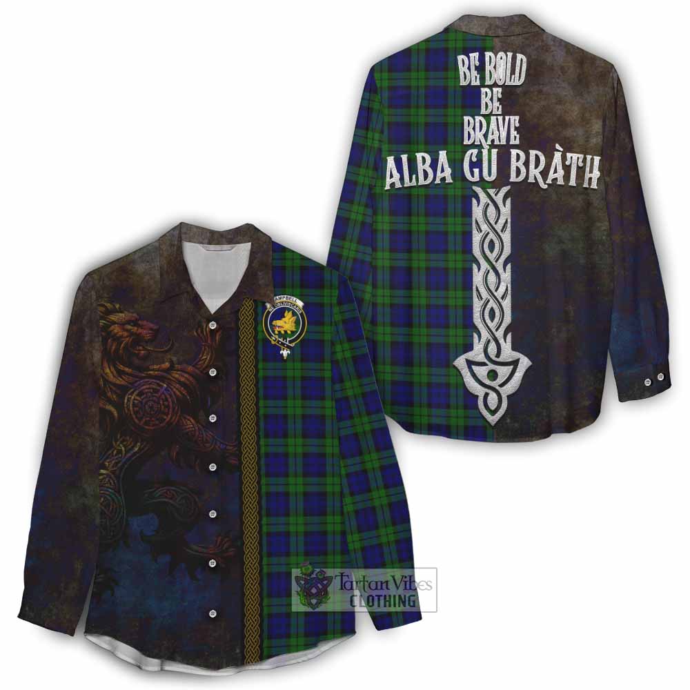 Tartan Vibes Clothing Campbell Tartan Family Crest Women's Casual Shirt Alba Gu Brath Be Brave Lion Ancient Style