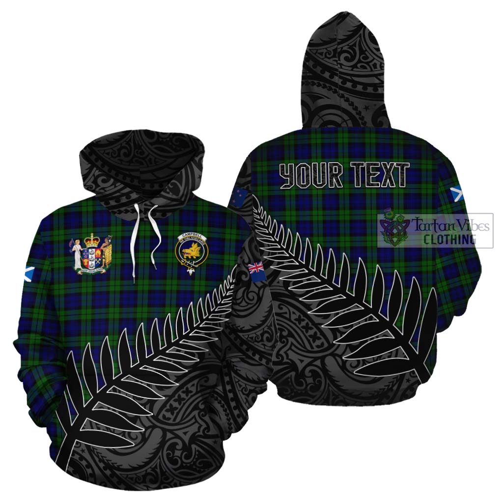 Tartan Vibes Clothing Campbell Crest Tartan Cotton Hoodie with New Zealand Silver Fern Half Style