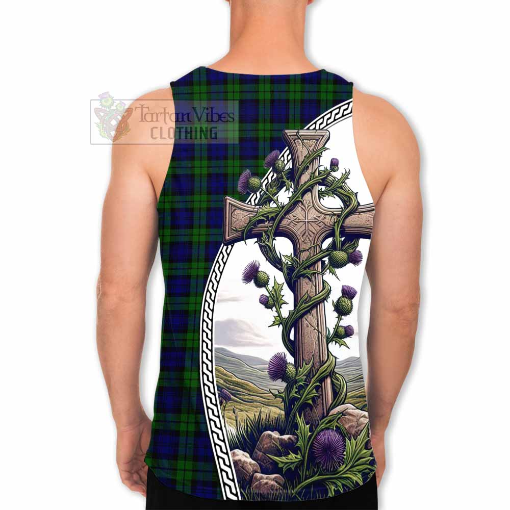 Tartan Vibes Clothing Campbell Tartan Men's Tank Top with Family Crest and St. Andrew's Cross Accented by Thistle Vines