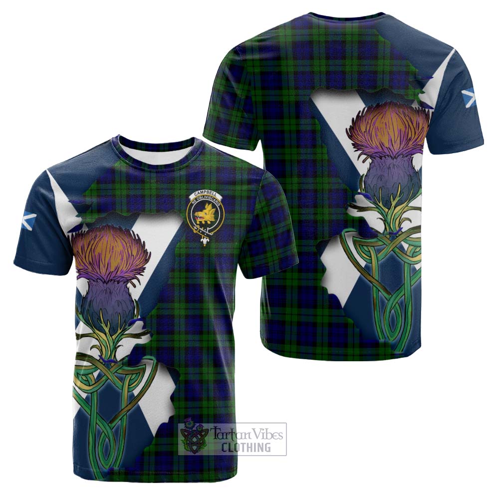 Tartan Vibes Clothing Campbell Tartan Family Crest Cotton T-shirt Scottish Thistle Celtic Inspired