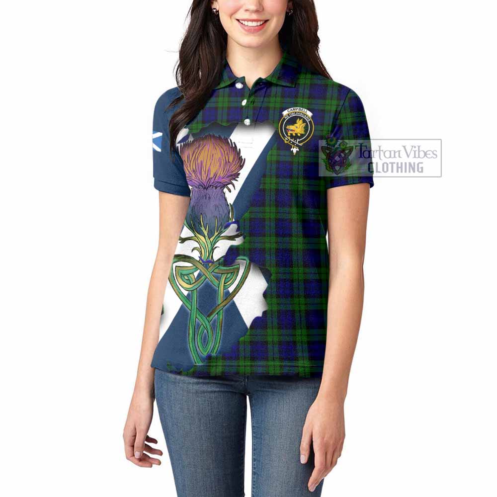 Tartan Vibes Clothing Campbell Tartan Family Crest Women's Polo Shirt Scottish Thistle Celtic Inspired
