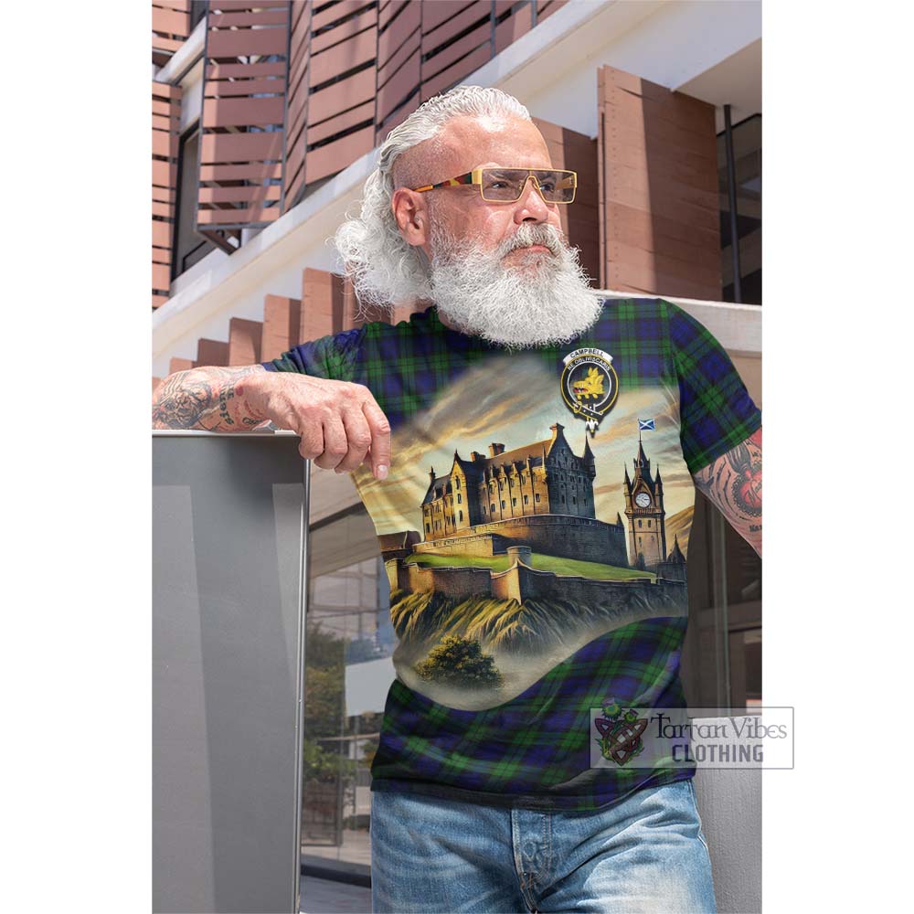 Tartan Vibes Clothing Campbell Tartan Family Crest Cotton T-shirt with Scottish Ancient Castle Style
