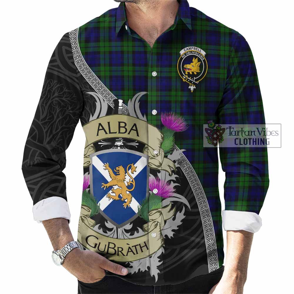 Tartan Vibes Clothing Campbell Tartan Family Crest Long Sleeve Button Shirt Lion Rampant Royal Thistle Shield Celtic Inspired