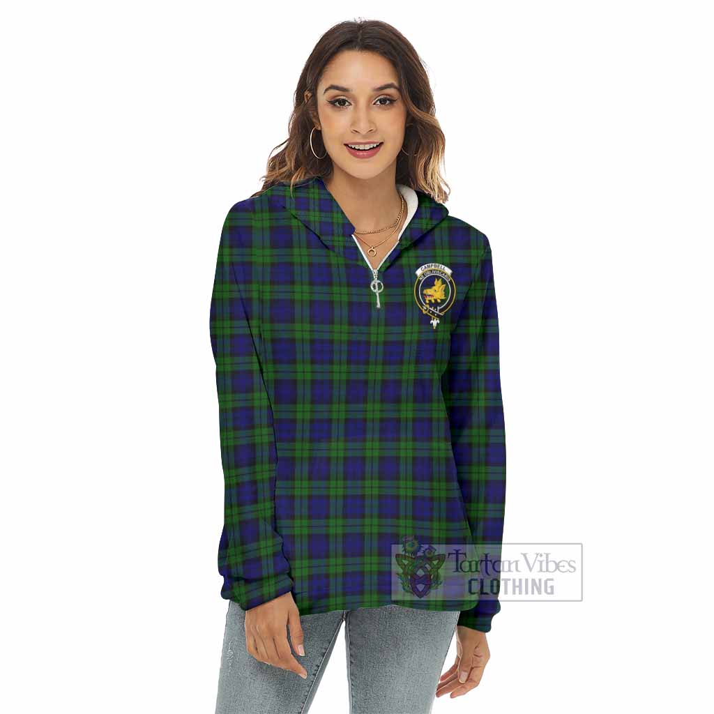 Tartan Vibes Clothing Campbell Tartan Crest Women's Borg  Half Zip Fleece Hoodie