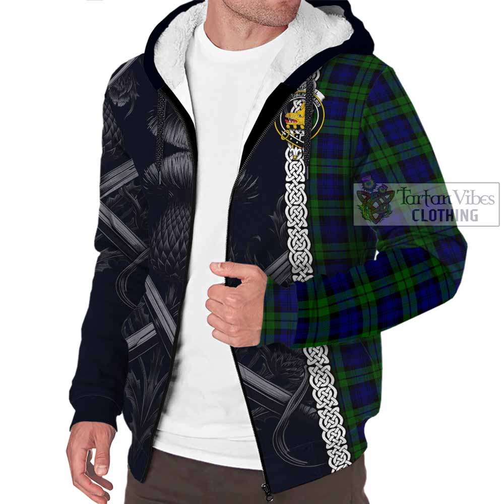 Tartan Vibes Clothing Campbell Tartan Sherpa Hoodie with Family Crest Cross Sword Thistle Celtic Vibes