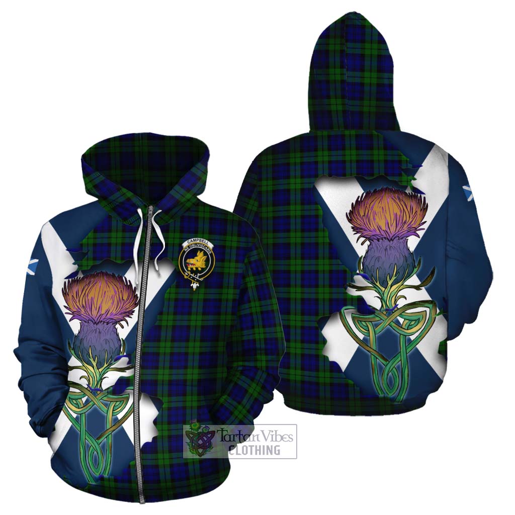 Tartan Vibes Clothing Campbell Tartan Family Crest Cotton Hoodie Scottish Thistle Celtic Inspired