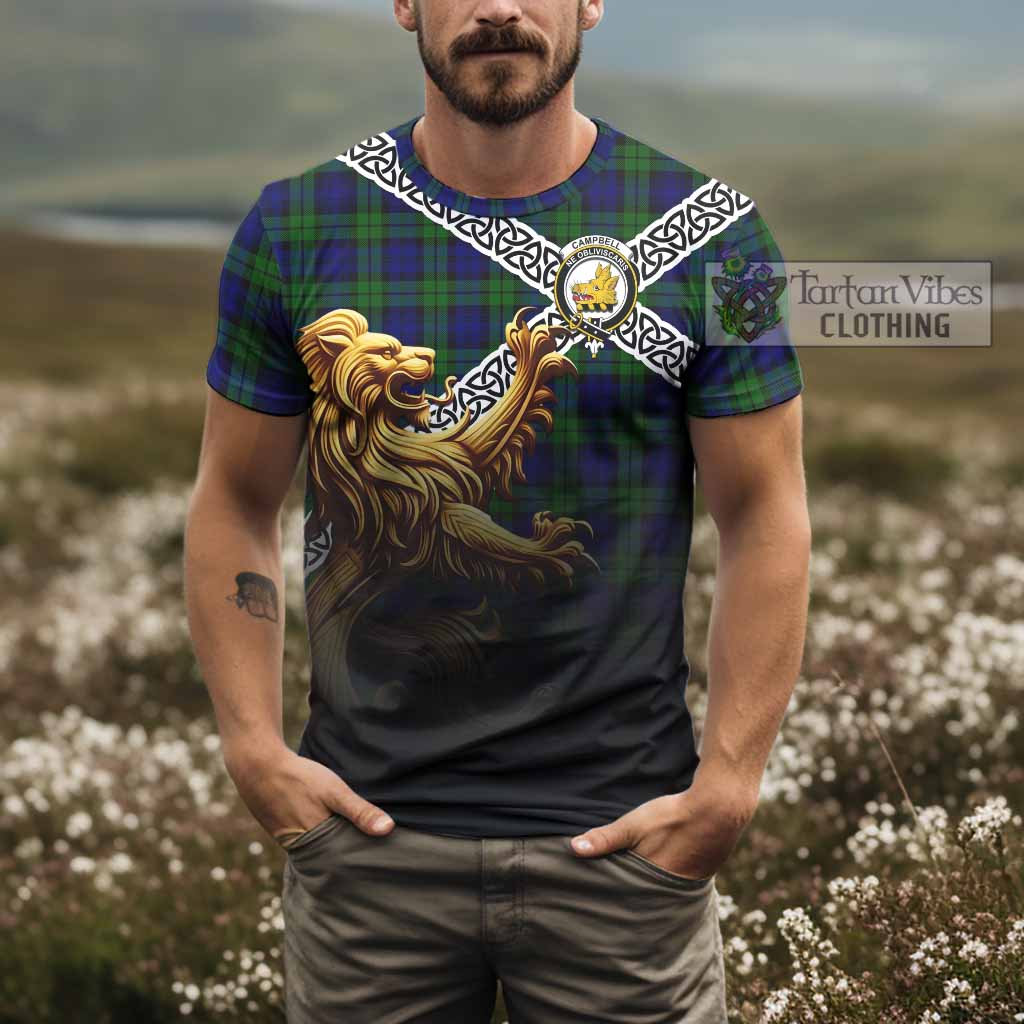 Tartan Vibes Clothing Campbell Crest Tartan T-Shirt with Golden Lion Emblem Celtic Style