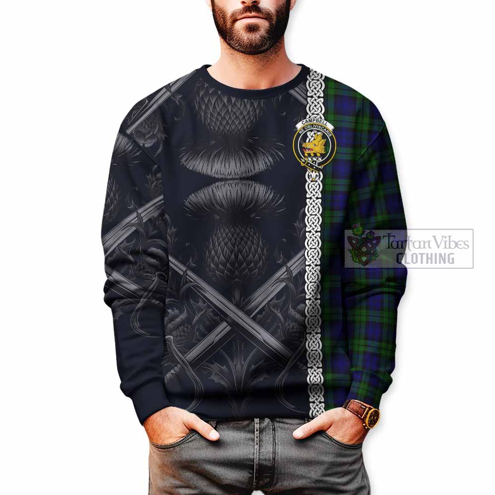 Tartan Vibes Clothing Campbell Tartan Sweatshirt with Family Crest Cross Sword Thistle Celtic Vibes