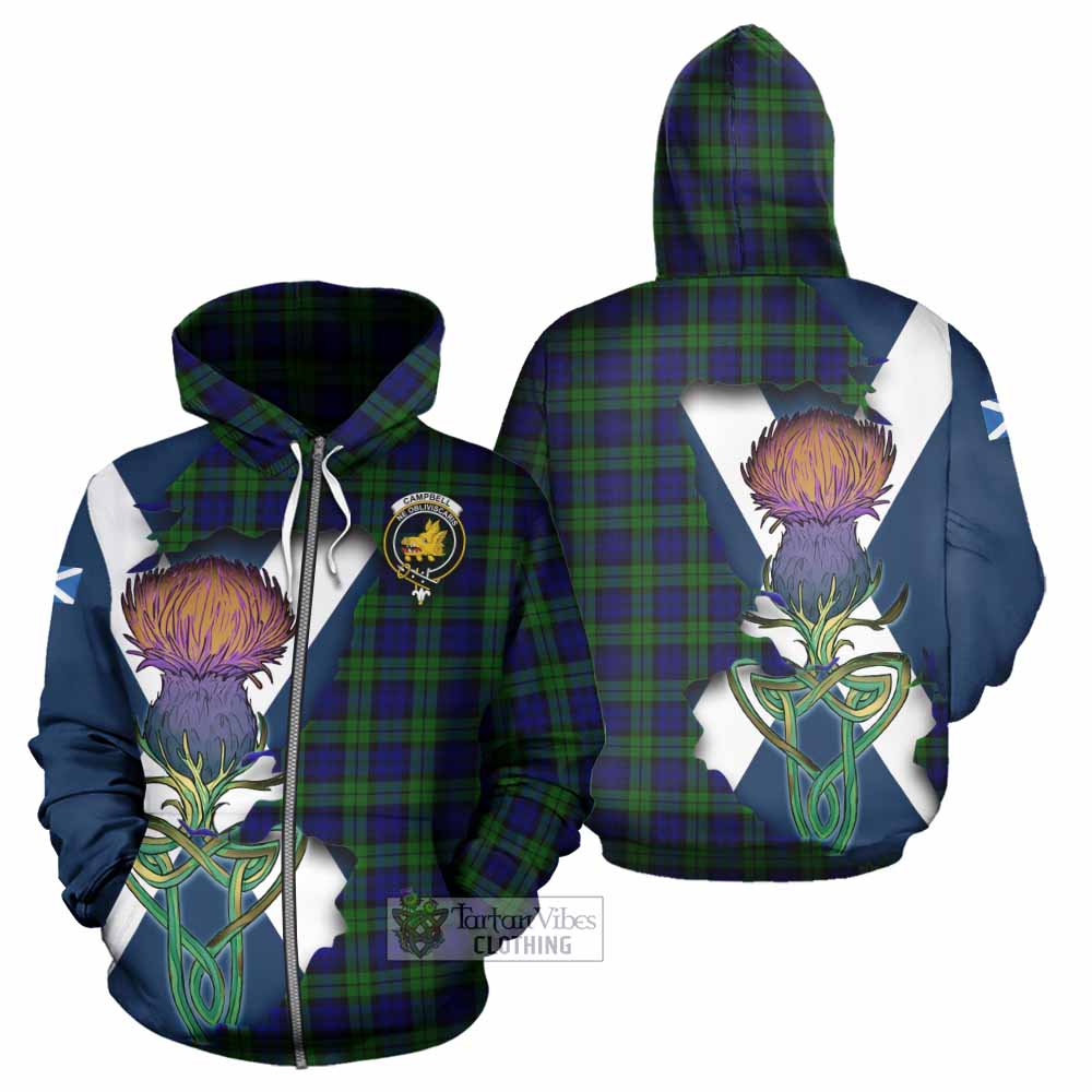 Tartan Vibes Clothing Campbell Tartan Family Crest Hoodie Scottish Thistle Celtic Inspired