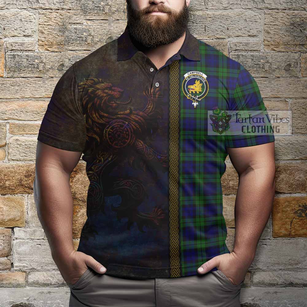 Tartan Vibes Clothing Campbell Tartan Family Crest Polo Shirt Alba Gu Brath Be Brave Lion Ancient Style