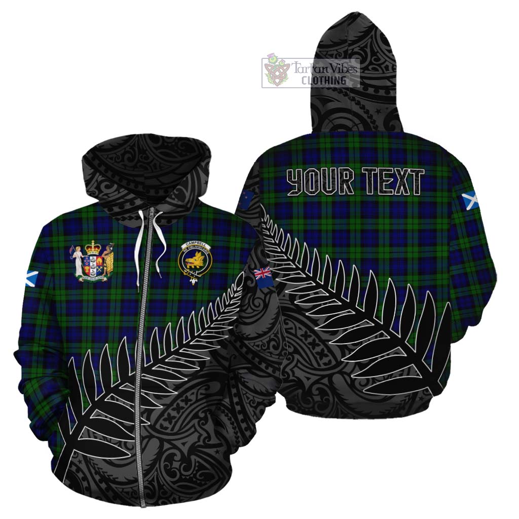 Tartan Vibes Clothing Campbell Crest Tartan Cotton Hoodie with New Zealand Silver Fern Half Style