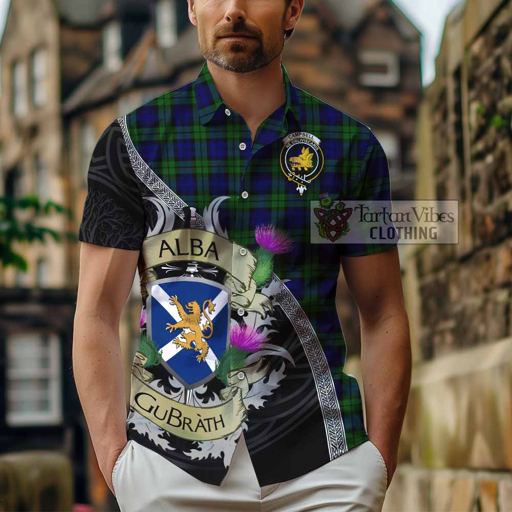 Tartan Vibes Clothing Campbell Tartan Family Crest Short Sleeve Button Shirt Lion Rampant Royal Thistle Shield Celtic Inspired