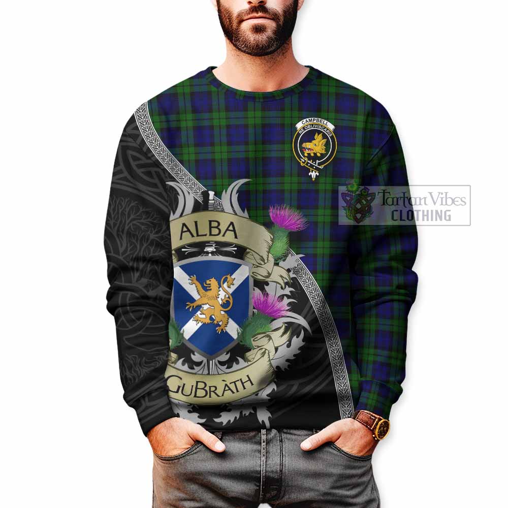 Tartan Vibes Clothing Campbell Tartan Family Crest Sweatshirt Lion Rampant Royal Thistle Shield Celtic Inspired
