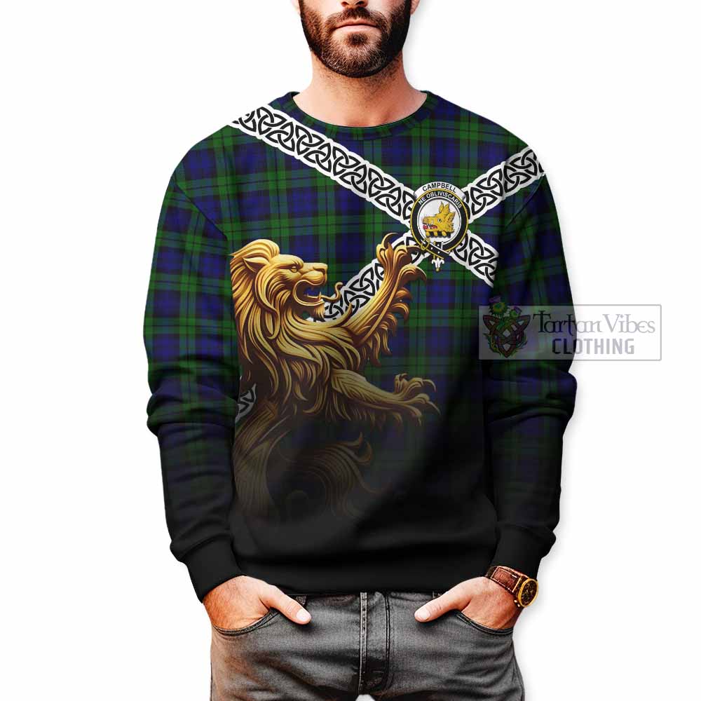Tartan Vibes Clothing Campbell Crest Tartan Sweatshirt with Golden Lion Emblem Celtic Style