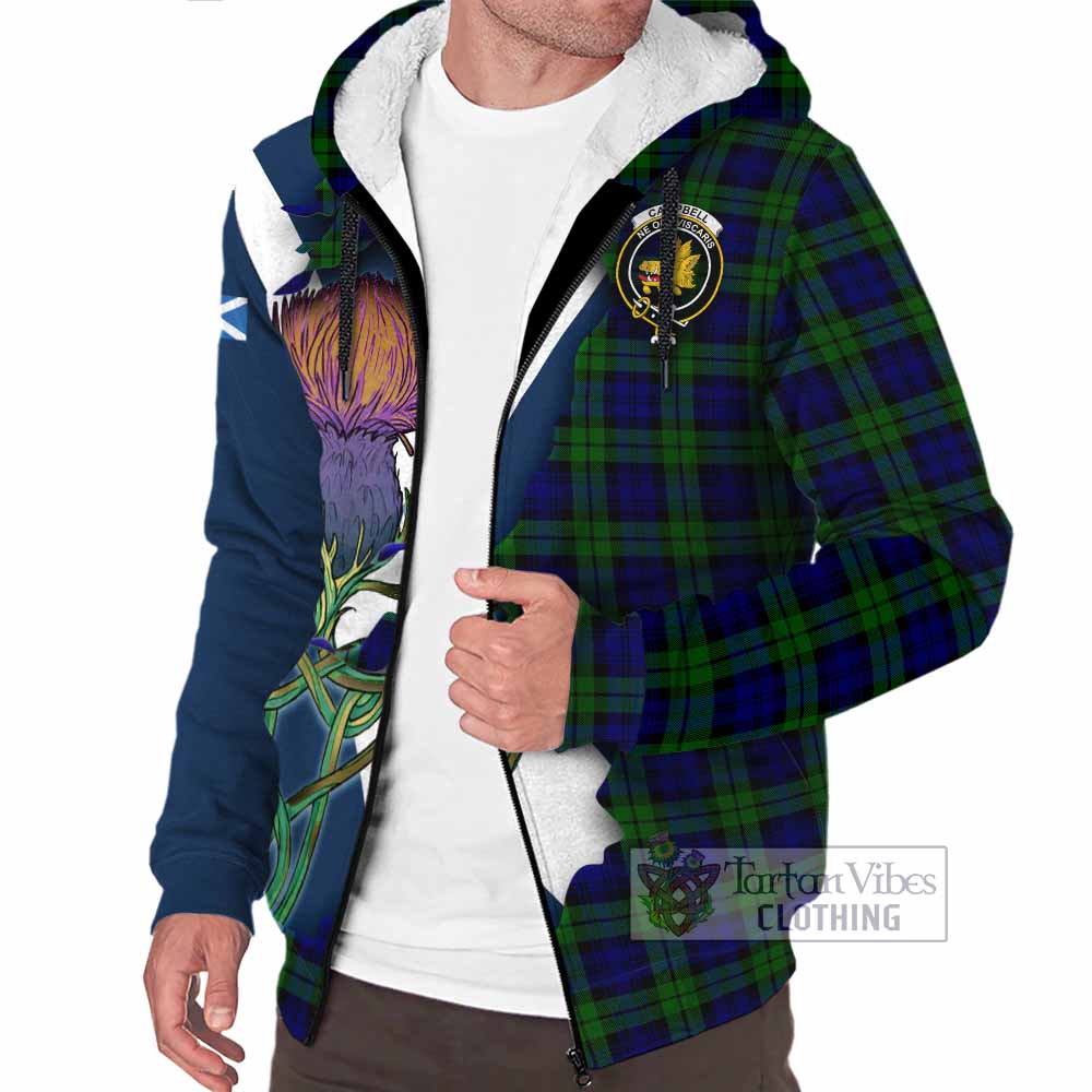 Tartan Vibes Clothing Campbell Tartan Family Crest Sherpa Hoodie Scottish Thistle Celtic Inspired