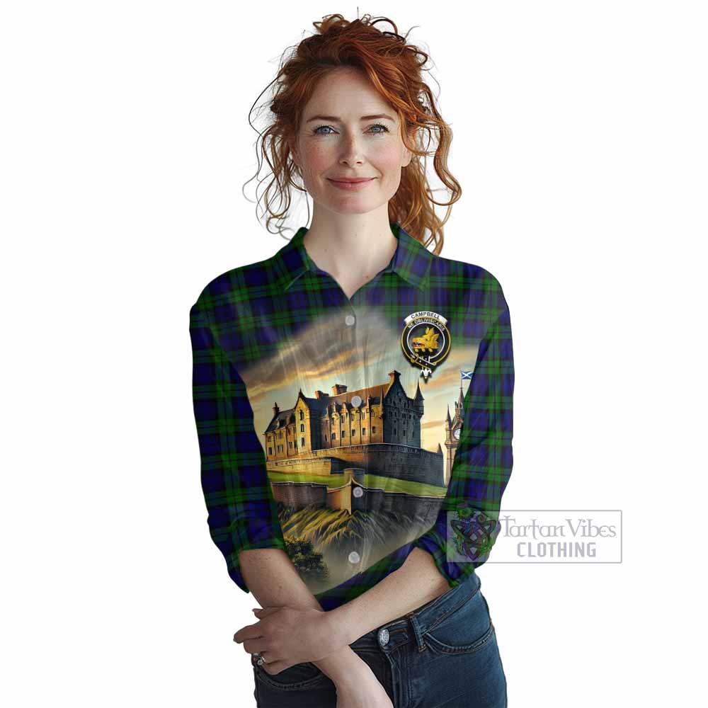 Tartan Vibes Clothing Campbell Tartan Family Crest Women's Casual Shirt with Scottish Ancient Castle Style