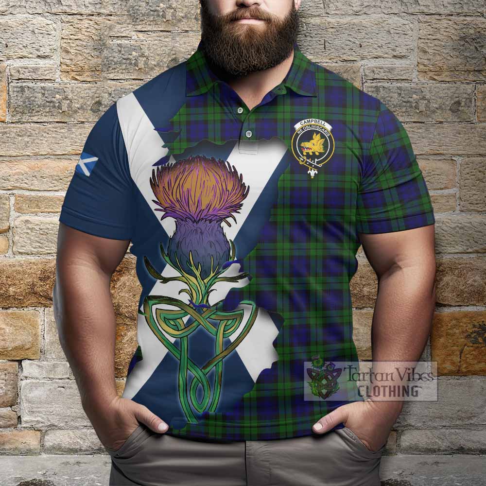 Tartan Vibes Clothing Campbell Tartan Family Crest Polo Shirt Scottish Thistle Celtic Inspired