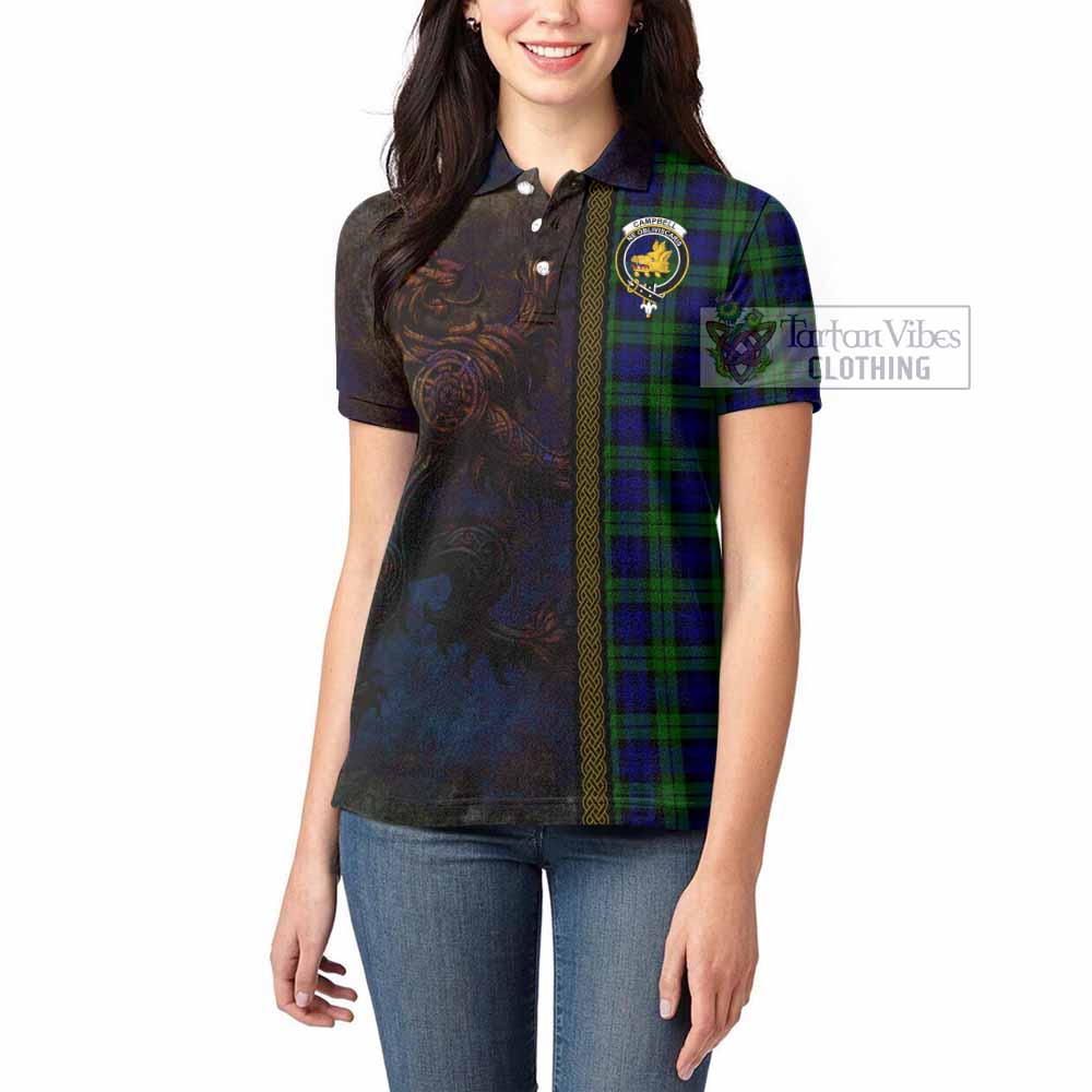 Tartan Vibes Clothing Campbell Tartan Family Crest Women's Polo Shirt Alba Gu Brath Be Brave Lion Ancient Style
