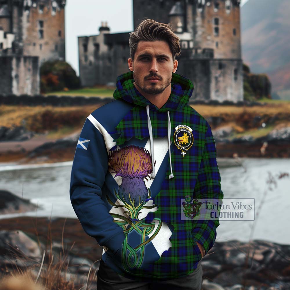 Tartan Vibes Clothing Campbell Tartan Family Crest Cotton Hoodie Scottish Thistle Celtic Inspired