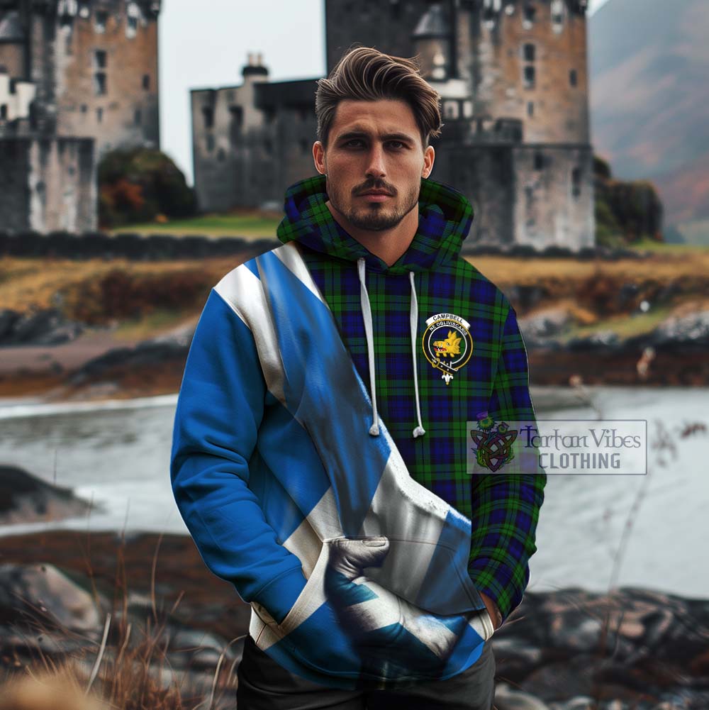 Tartan Vibes Clothing Campbell Tartan Cotton Hoodie with Family Crest Scotland Patriotic Style