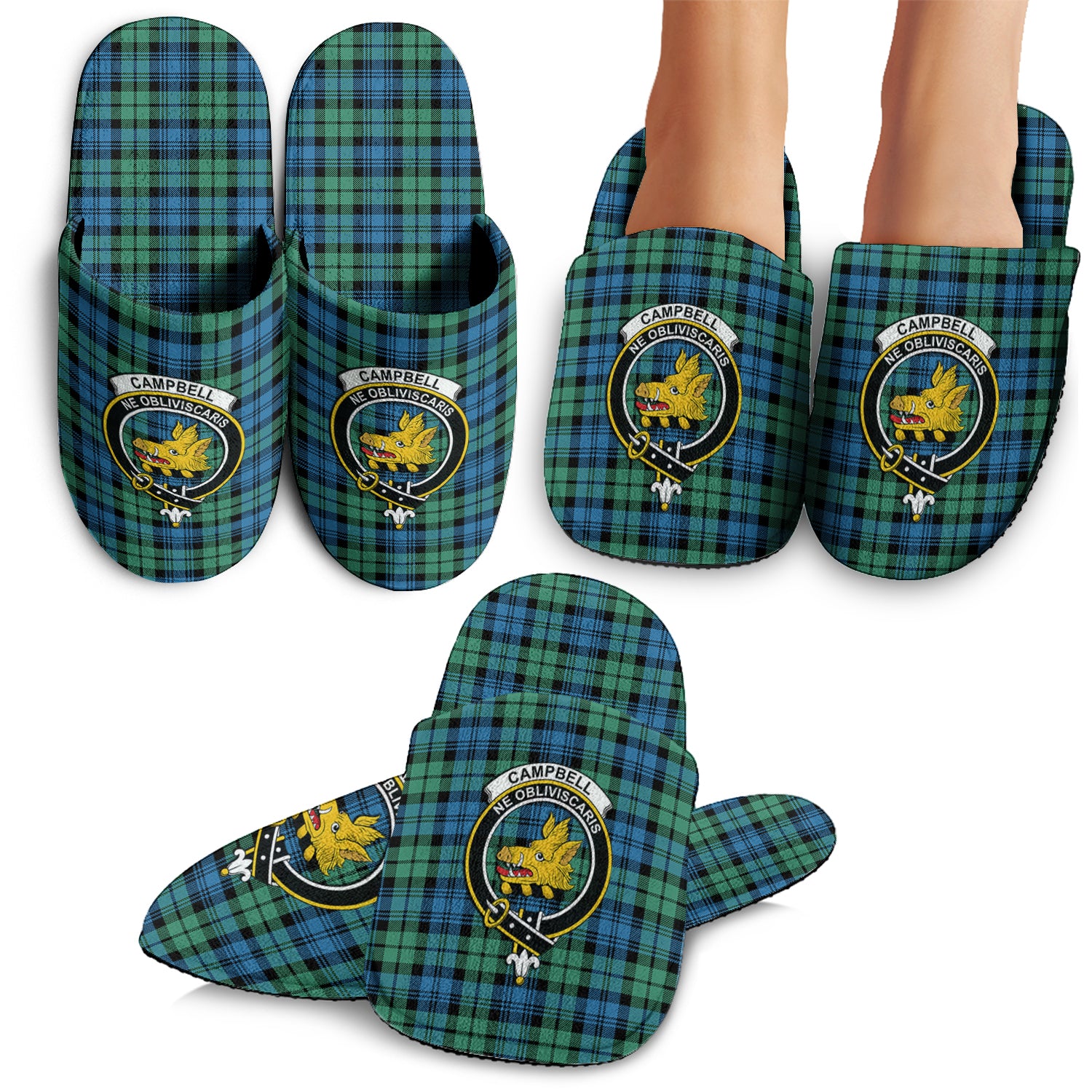 Campbell Ancient 01 Tartan Home Slippers with Family Crest - Tartanvibesclothing