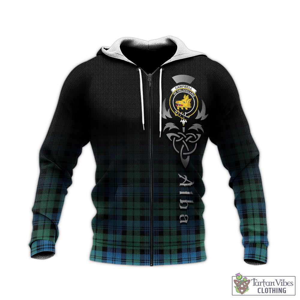 Tartan Vibes Clothing Campbell Ancient 01 Tartan Knitted Hoodie Featuring Alba Gu Brath Family Crest Celtic Inspired