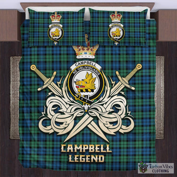 Campbell Ancient 02 Tartan Bedding Set with Clan Crest and the Golden Sword of Courageous Legacy