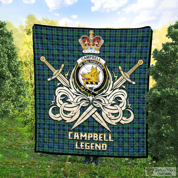 Campbell Ancient 02 Tartan Quilt with Clan Crest and the Golden Sword of Courageous Legacy