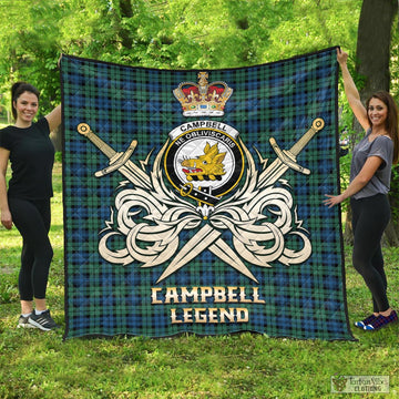 Campbell Ancient 02 Tartan Quilt with Clan Crest and the Golden Sword of Courageous Legacy