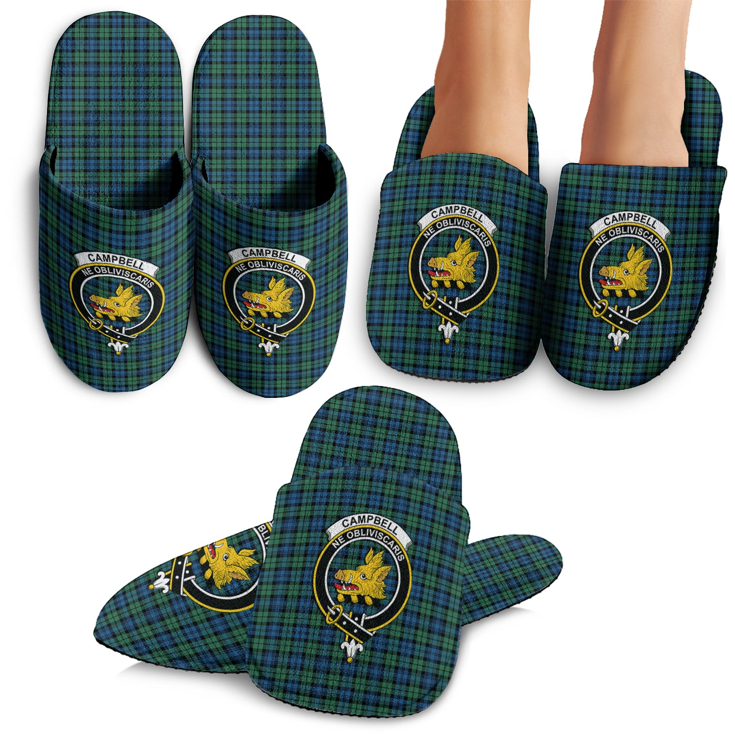 Campbell Ancient 02 Tartan Home Slippers with Family Crest - Tartanvibesclothing