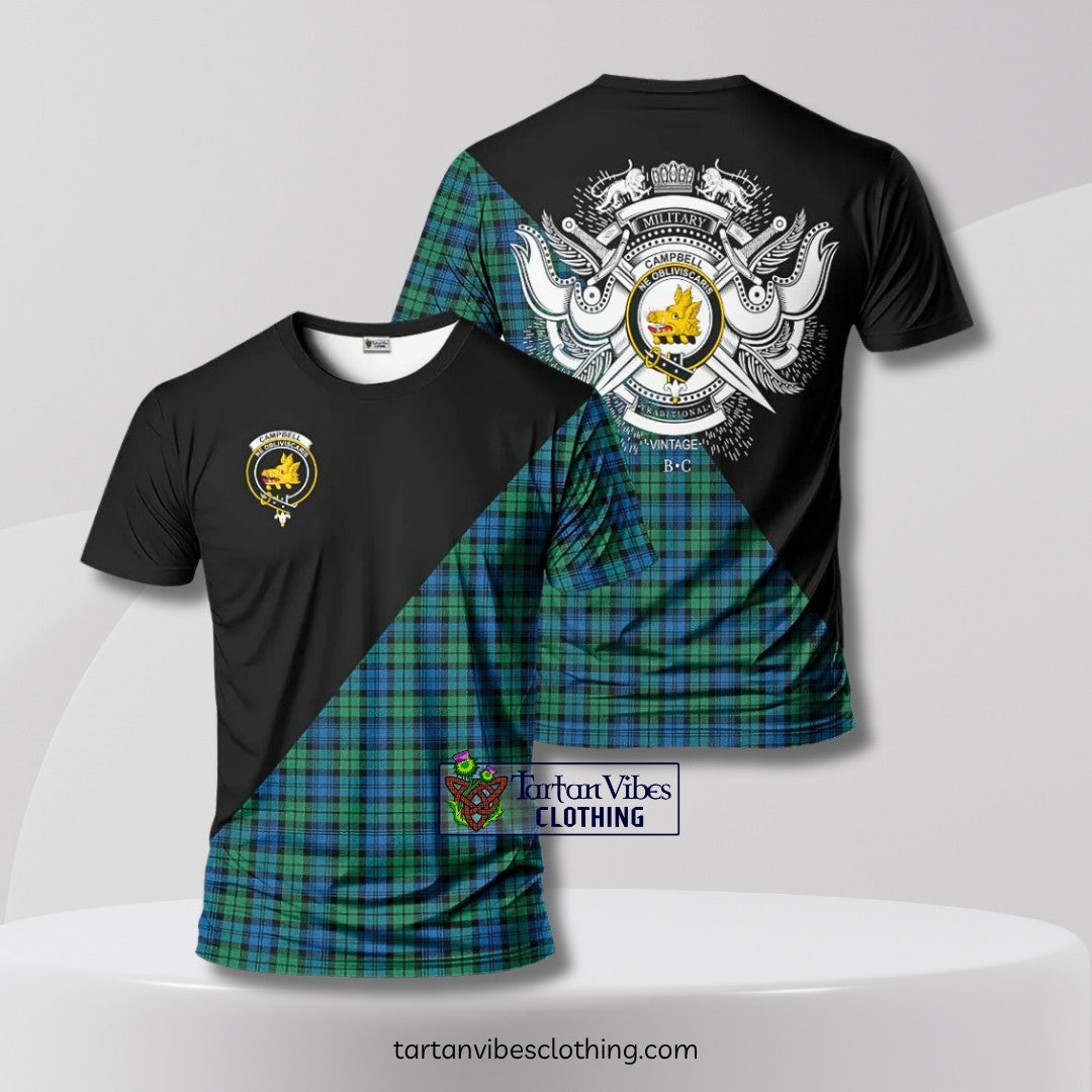Campbell Ancient 02 Tartan T-Shirt with Family Crest and Military Logo