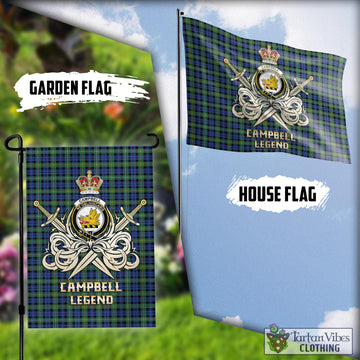 Campbell Argyll Ancient Tartan Flag with Clan Crest and the Golden Sword of Courageous Legacy