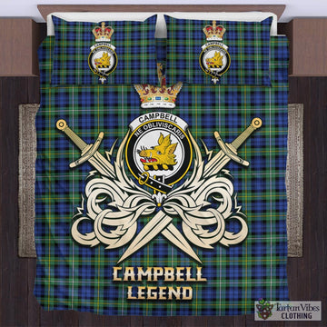 Campbell Argyll Ancient Tartan Bedding Set with Clan Crest and the Golden Sword of Courageous Legacy