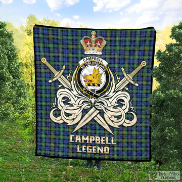 Campbell Argyll Ancient Tartan Quilt with Clan Crest and the Golden Sword of Courageous Legacy