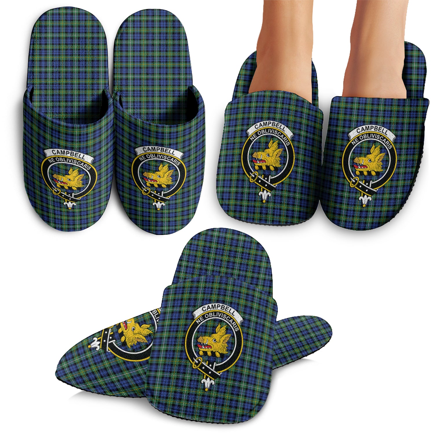 Campbell Argyll Ancient Tartan Home Slippers with Family Crest - Tartanvibesclothing