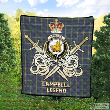 Campbell Argyll Modern Tartan Quilt with Clan Crest and the Golden Sword of Courageous Legacy