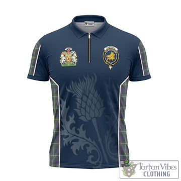 Campbell Argyll Modern Tartan Zipper Polo Shirt with Family Crest and Scottish Thistle Vibes Sport Style