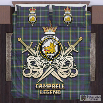 Campbell Argyll Modern Tartan Bedding Set with Clan Crest and the Golden Sword of Courageous Legacy