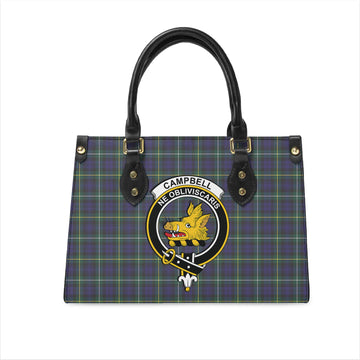 Campbell Argyll Modern Tartan Leather Bag with Family Crest