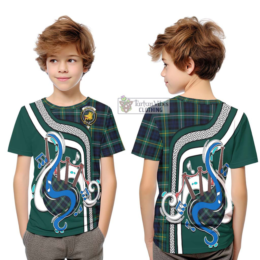 Tartan Vibes Clothing Campbell Argyll Modern #2 Tartan Kid T-Shirt with Epic Bagpipe Style
