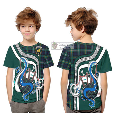 Campbell Argyll Modern #2 Tartan Kid T-Shirt with Epic Bagpipe Style