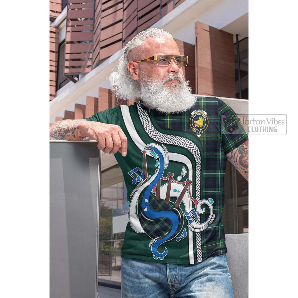 Tartan Vibes Clothing Campbell Argyll Modern #2 Tartan Cotton T-shirt with Epic Bagpipe Style