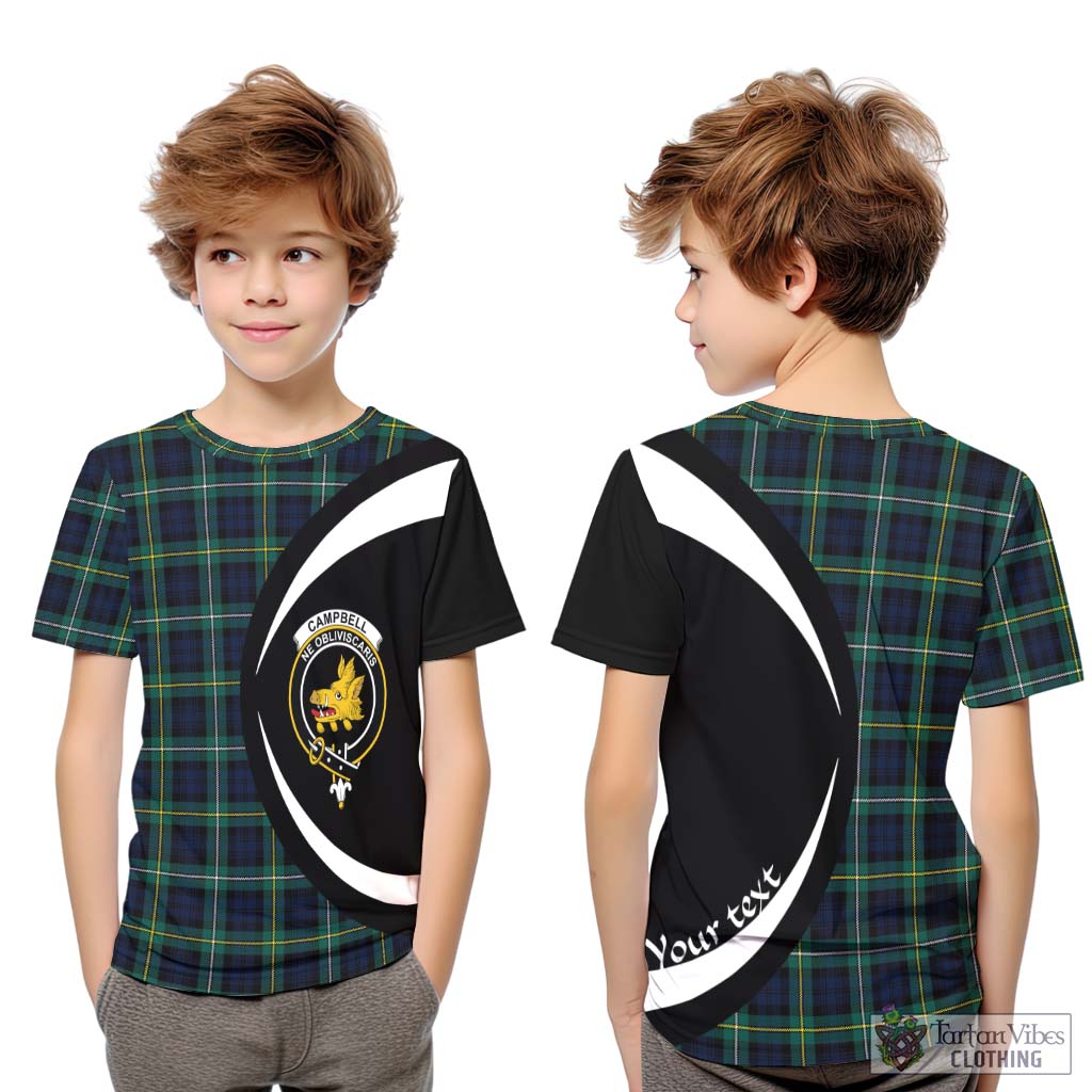 Tartan Vibes Clothing Campbell Argyll Modern #2 Tartan Kid T-Shirt with Family Crest Circle Style