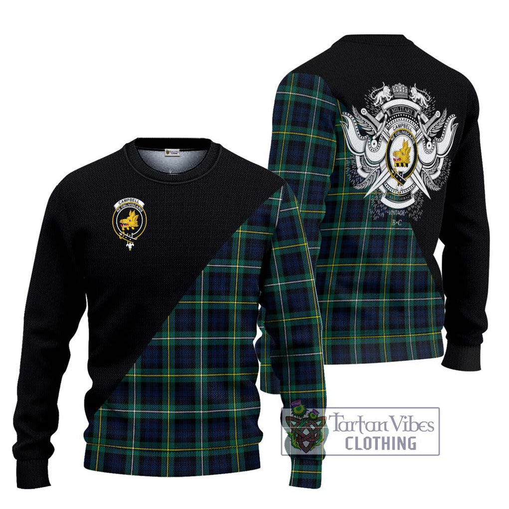 Tartan Vibes Clothing Campbell Argyll Modern #2 Tartan Knitted Sweater with Family Crest and Military Logo Style