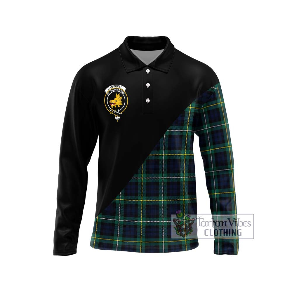 Tartan Vibes Clothing Campbell Argyll Modern #2 Tartan Long Sleeve Polo Shirt with Family Crest and Military Logo Style