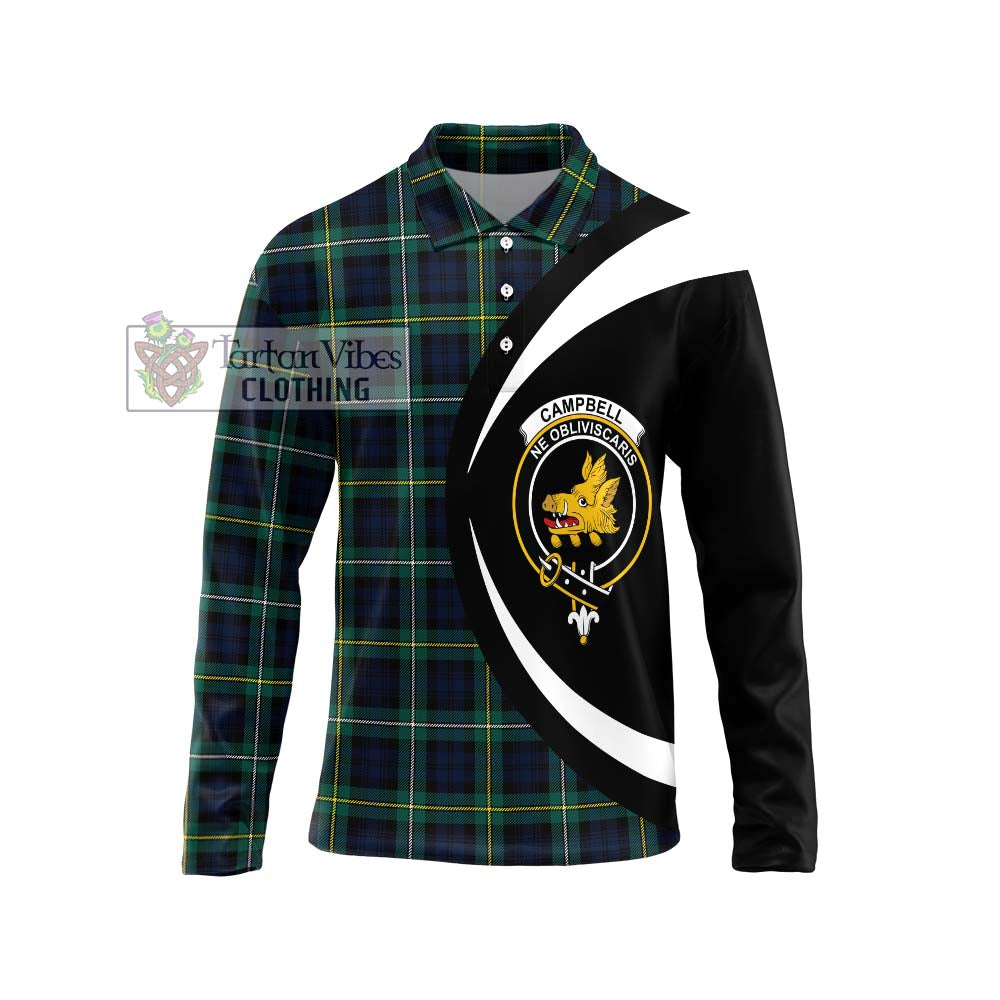 Tartan Vibes Clothing Campbell Argyll Modern #2 Tartan Long Sleeve Polo Shirt with Family Crest Circle Style