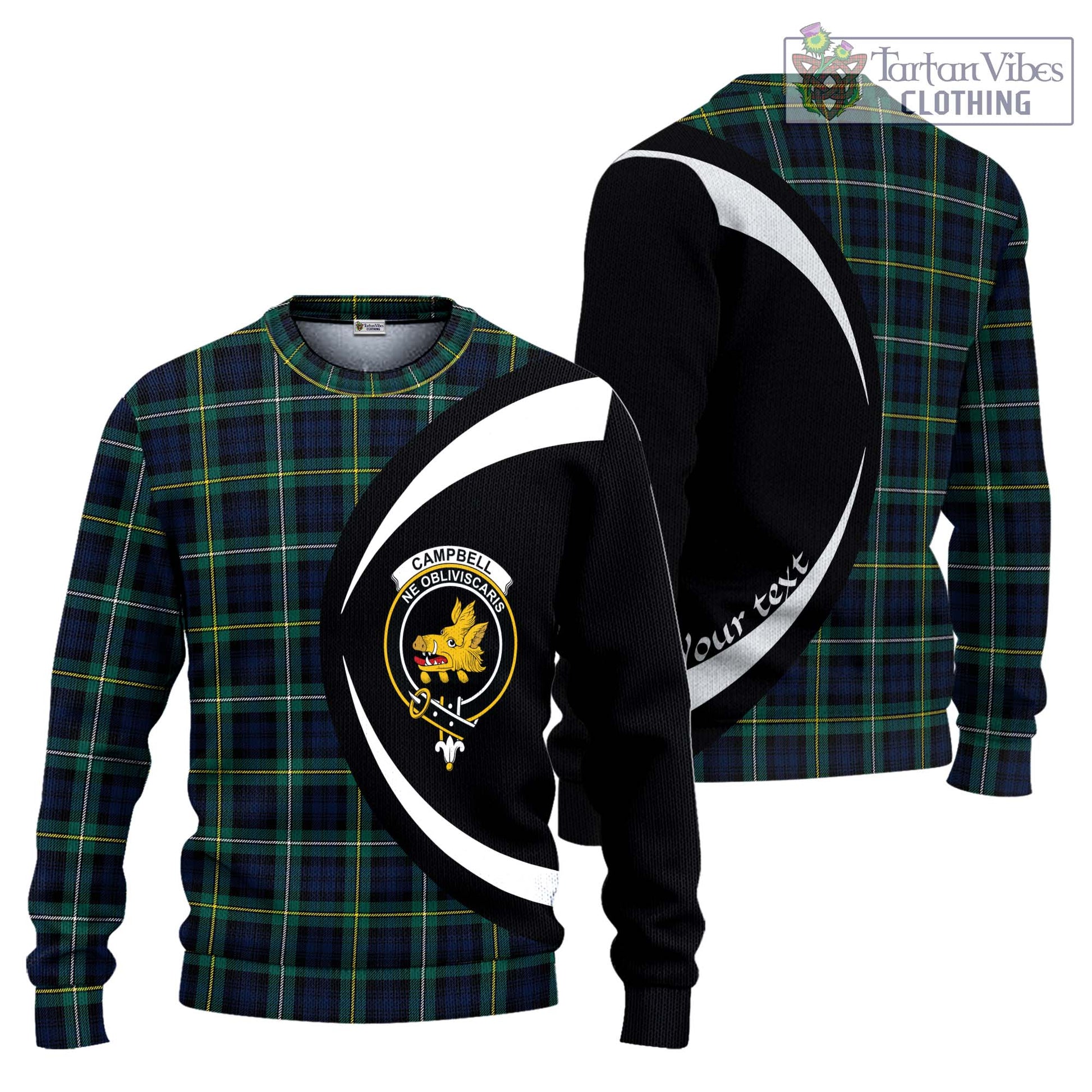 Tartan Vibes Clothing Campbell Argyll Modern #2 Tartan Knitted Sweater with Family Crest Circle Style