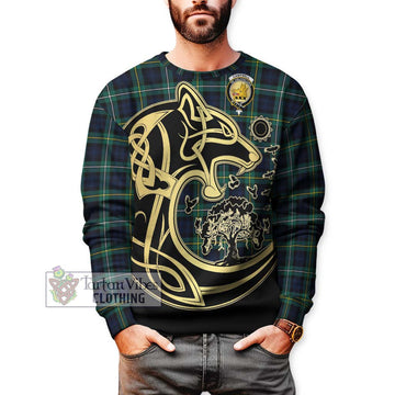 Tartan Vibes Clothing Campbell Argyll Modern #2 Tartan Sweatshirt with Family Crest Celtic Wolf Style