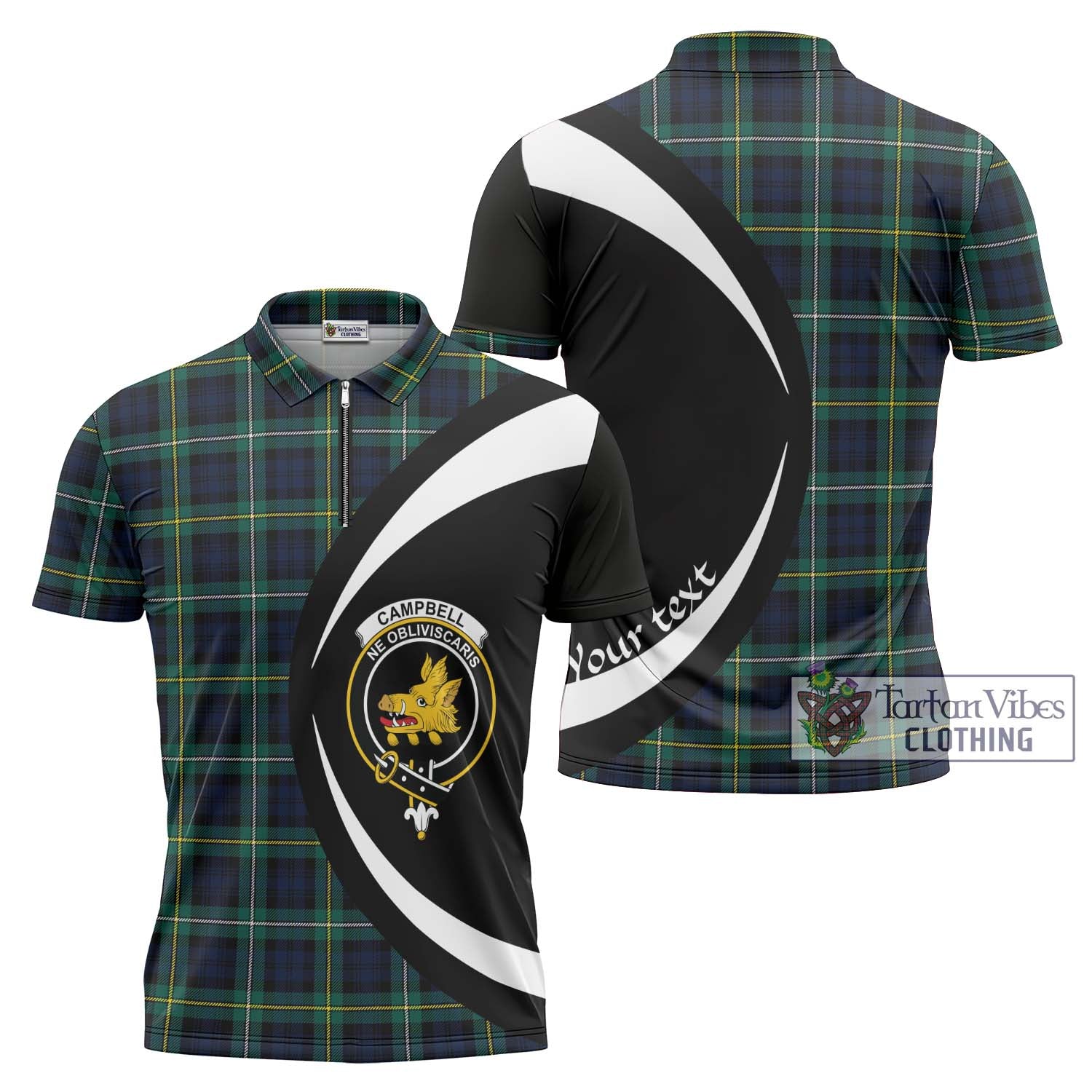 Tartan Vibes Clothing Campbell Argyll Modern #2 Tartan Zipper Polo Shirt with Family Crest Circle Style
